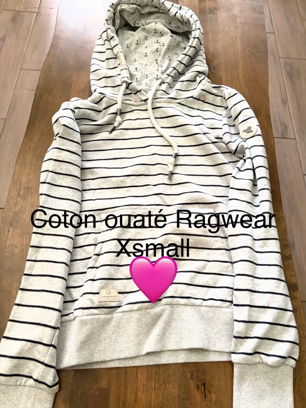 Striped Hooded Pullover Sweater - Light Gray/Black